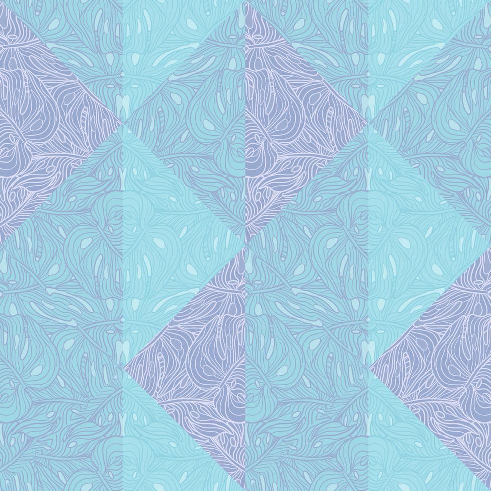 Contoured outline monstera mosaic seamless pattern. Palm leaves tile. vector