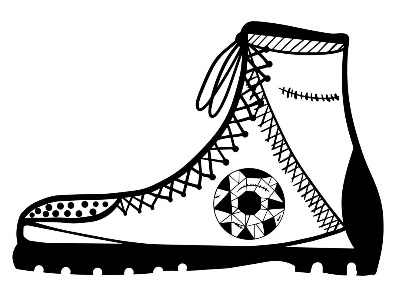 shoe linear illustration. Hand-drawn boot doodle. Line art style. line drawing style, vector design.