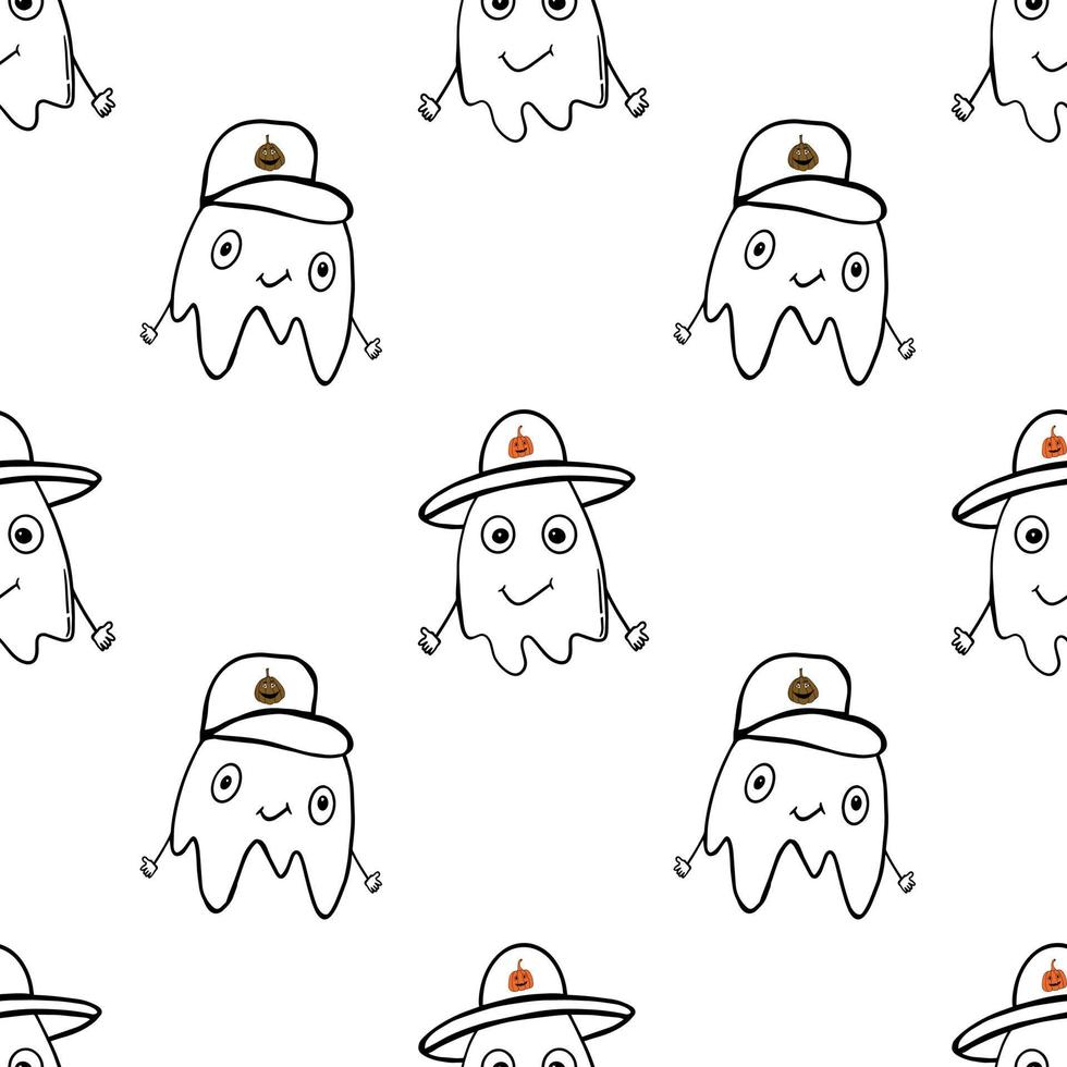 happy halloween seamless pattern on white background. vector illustration. ghosts pattern