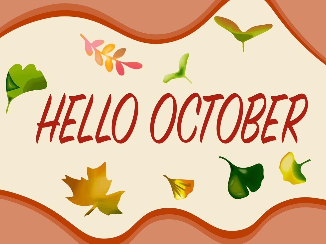 hello October. autumn illustration. autumn leaves kit with mill vector