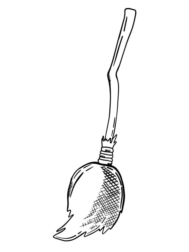 hand-drawn broom. Element for Halloween holiday decoration. Vector illustration