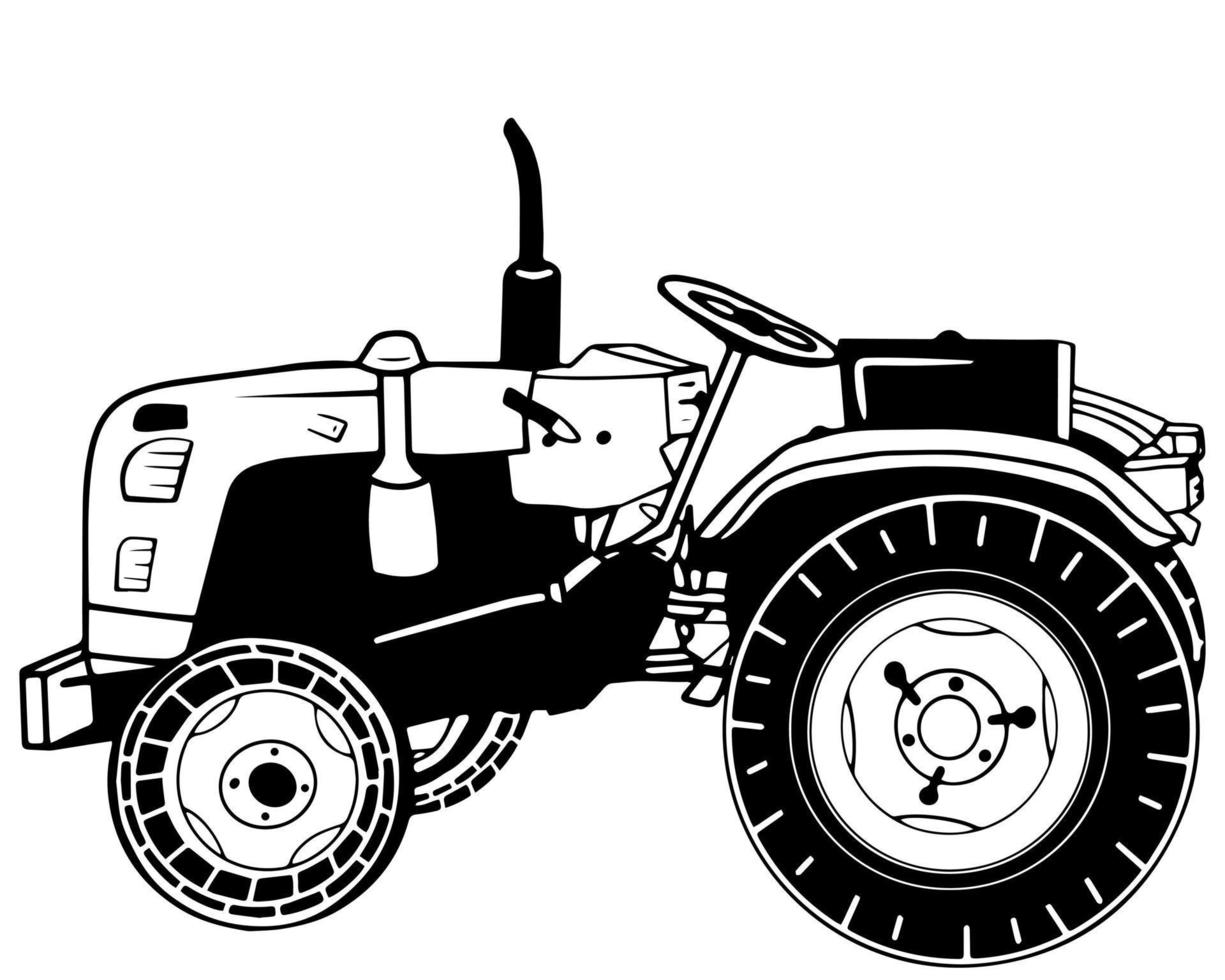 silhouette tractor, vector doodle illustration, hand drawing, sketch, line art.