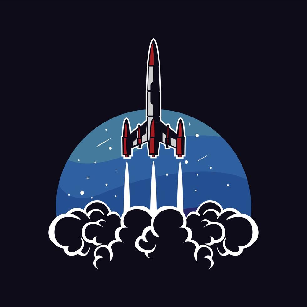 Vector illustration of a rocket flying into space