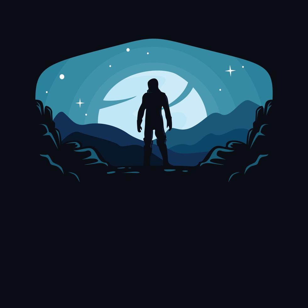 Vector illustration of man standing looking at the moon