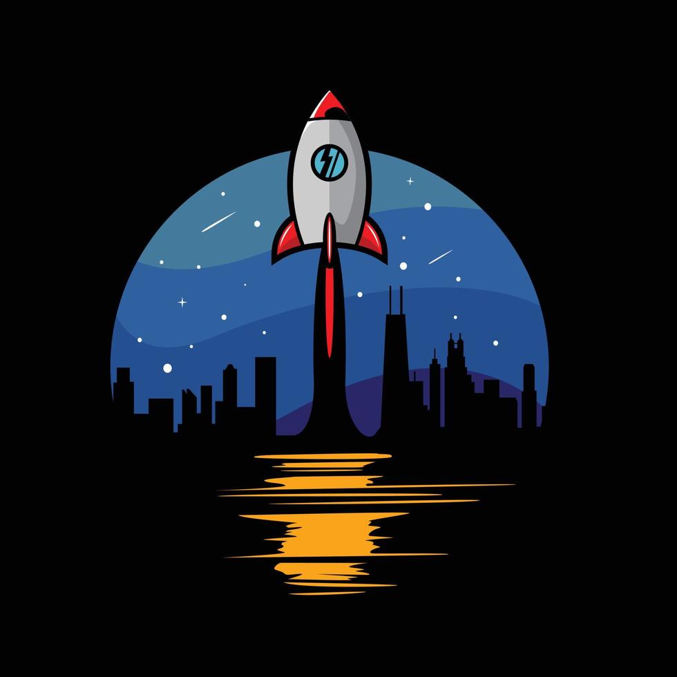 Vector illustration of a rocket flying into space