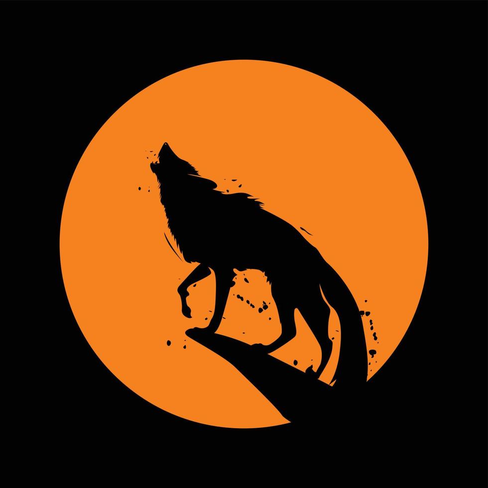 ilustración del logotipo vectorial de un lobo rugiendo a la luna llena vector