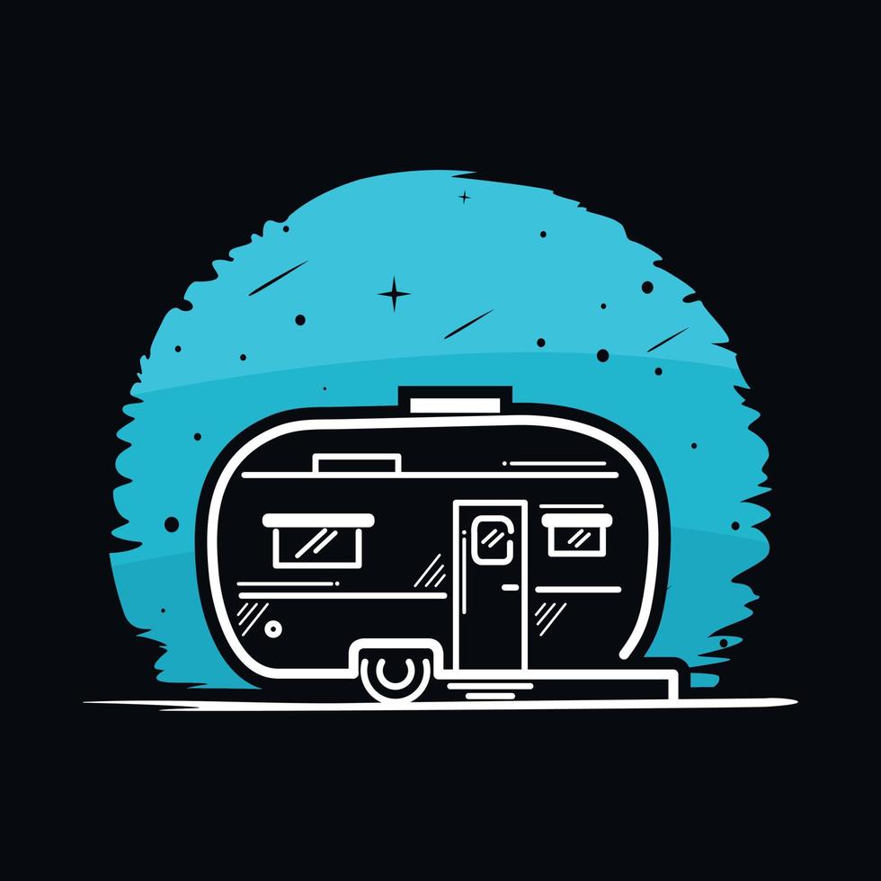 Vector logo illustration of caravan and moon