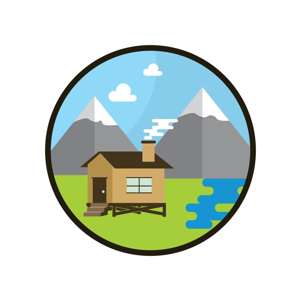 Mountain and cabin vector icon illustration