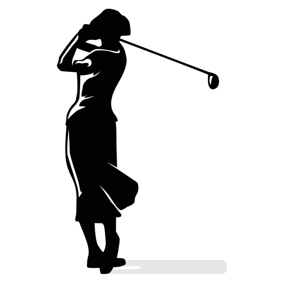 ilustración de un icono de logotipo de mujer jugando al golf vector