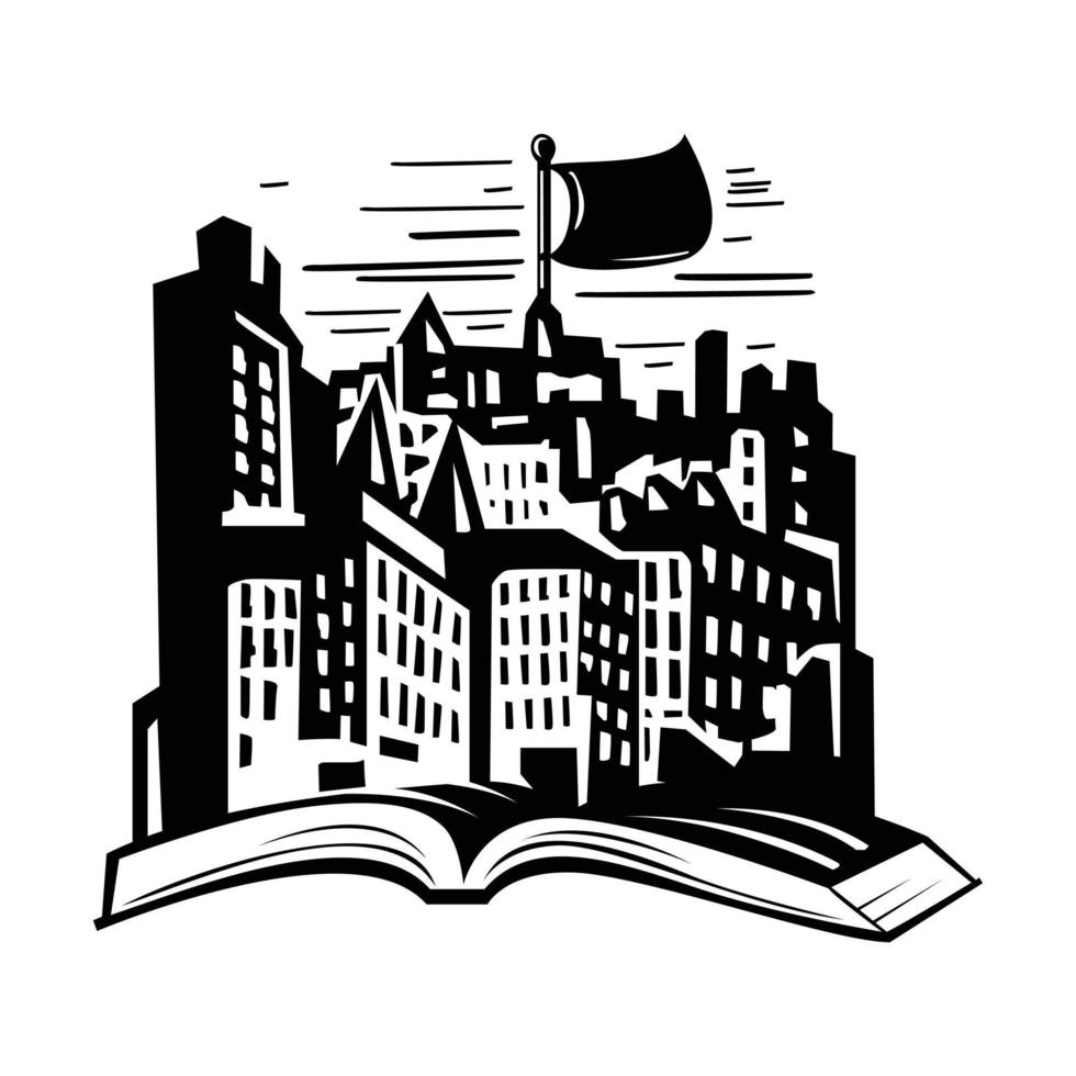 Vector illustration of a city from inside a storybook