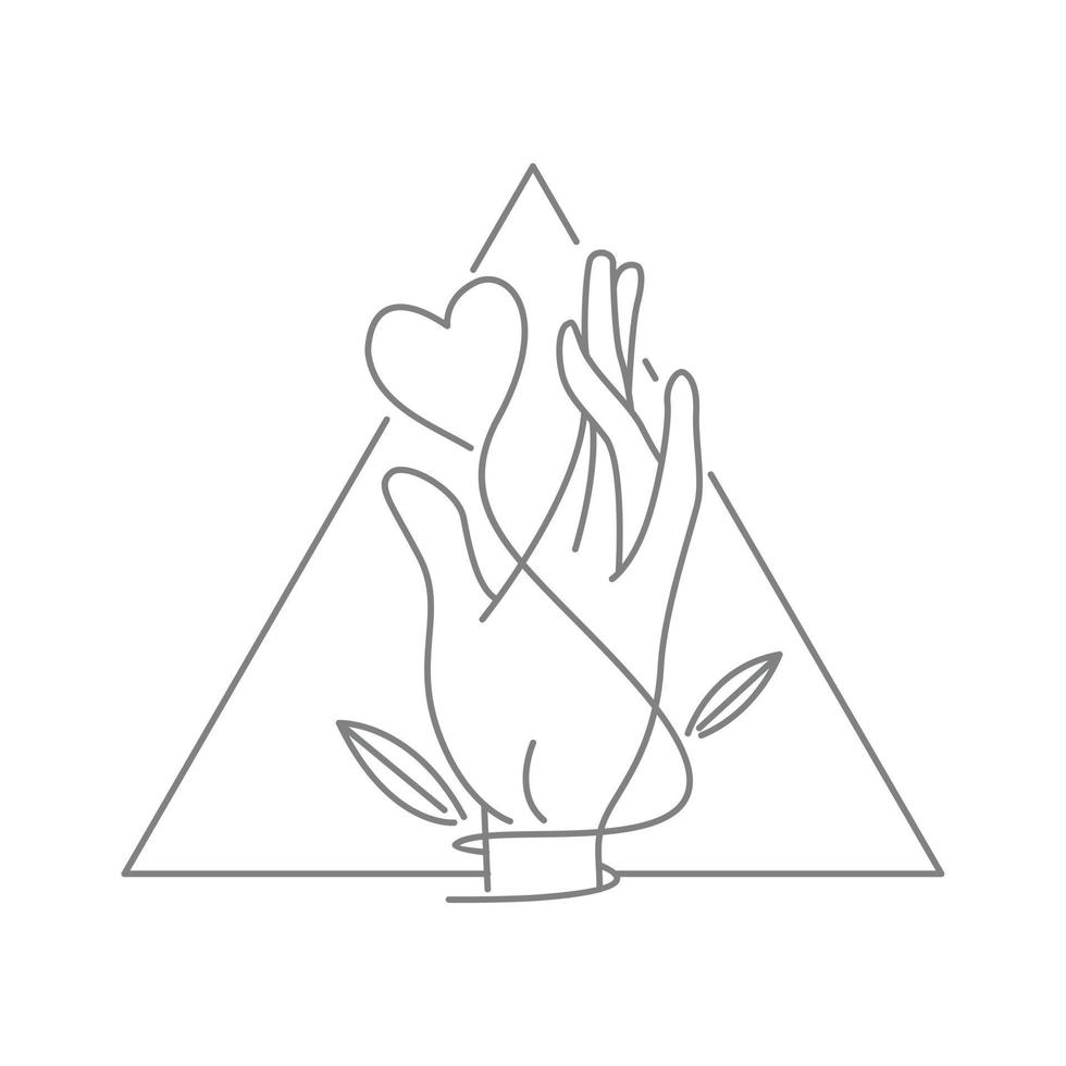 Hand and heart triangle icon vector illustration