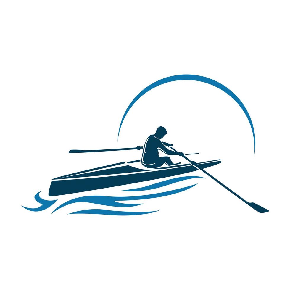 Vector logo illustration of a rower on the river