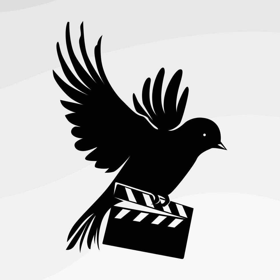 Vector logo illustration of a bird carrying a clapperboard