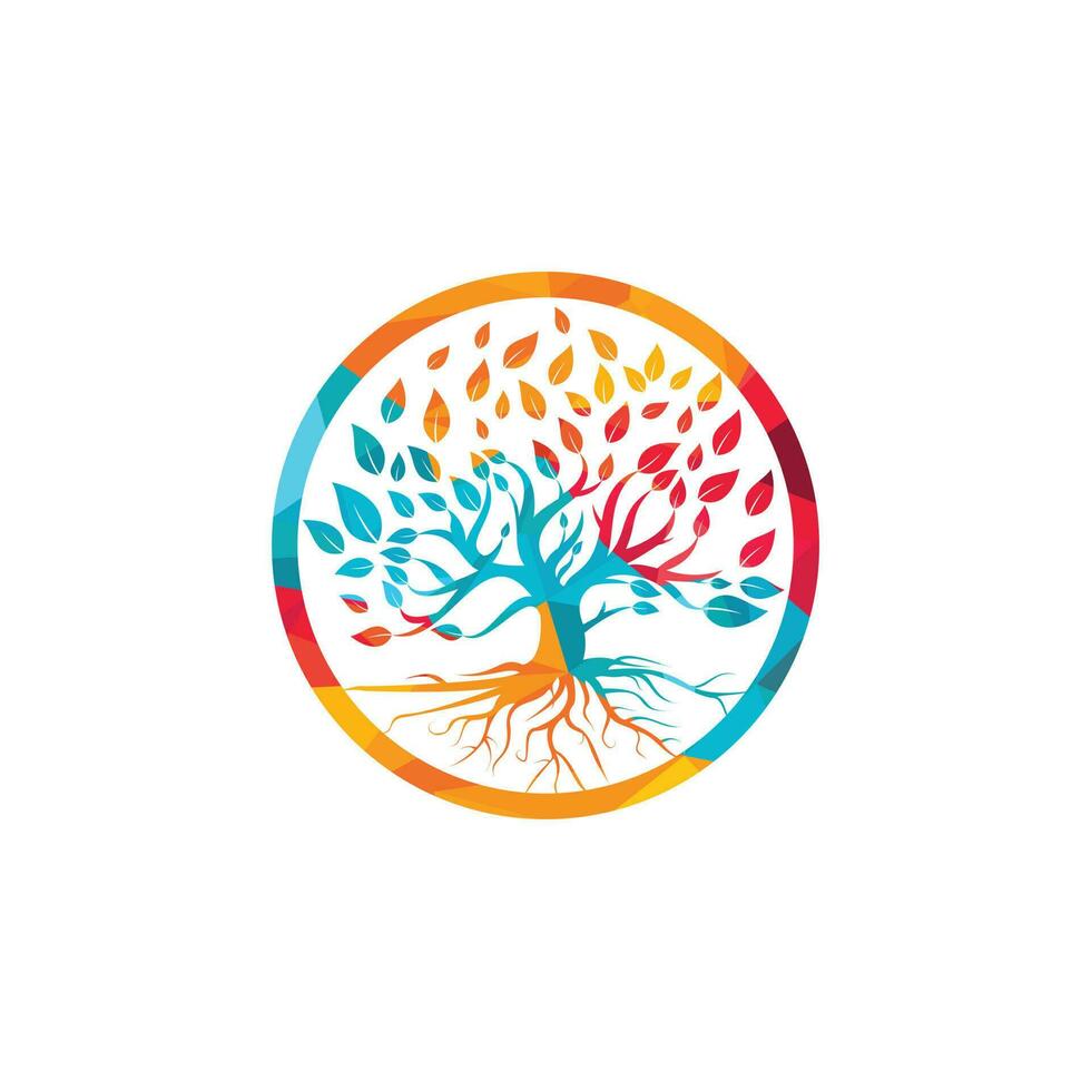 Tree root logo vector design illustration. Tree of Life logo design inspiration.