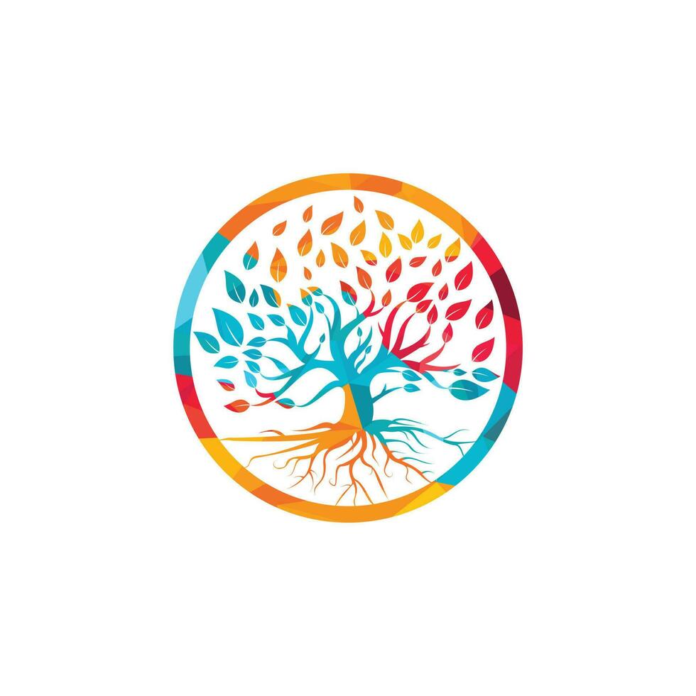 Tree root logo vector design illustration. Tree of Life logo design inspiration.