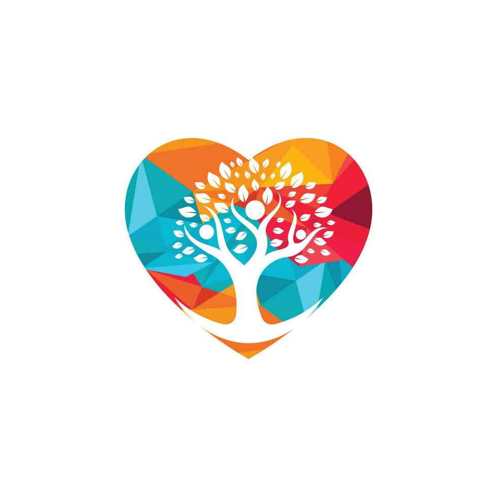 icono del logotipo de la vida humana del vector de árbol de personas abstractas. signo y símbolo de forma de corazón de árbol familiar.