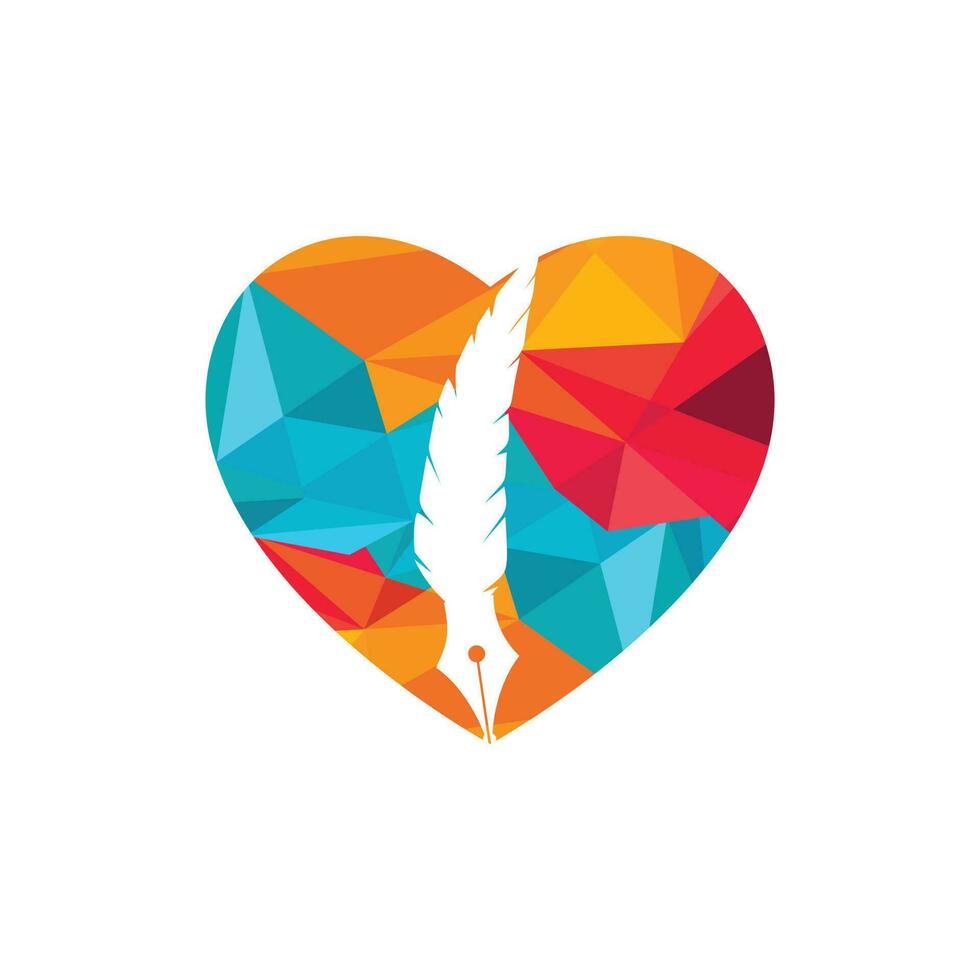 Feather and heart logo design. Educational and institutional logo design template. vector