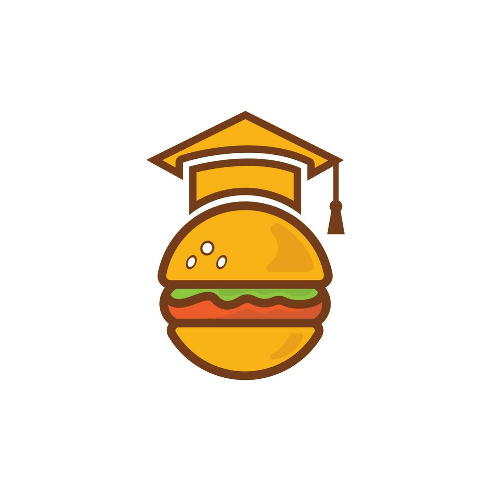 diseño del logotipo del vector de educación alimentaria. icono de gorra de hamburguesa y graduación.