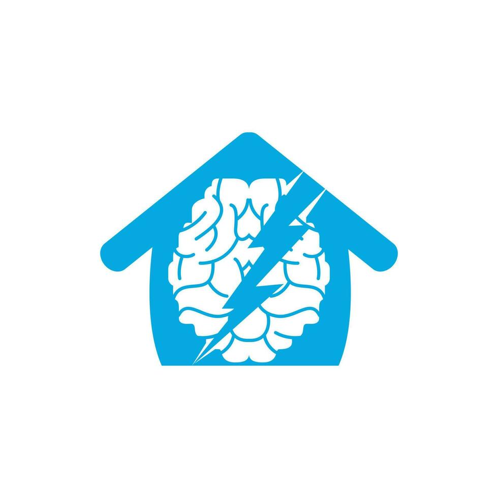diseño del logotipo del vector del cerebro del trueno. cerebro con trueno e icono del logo de casa.