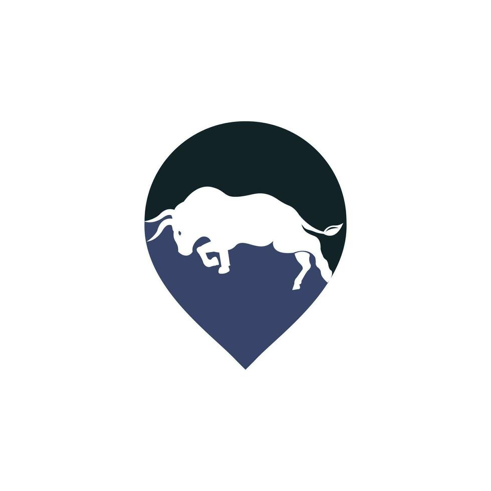 Bull vector logo with gps pointer design. Bull GPS vector logo design template.