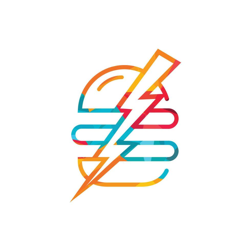 Flash burger vector logo design. Burger and thunderstorm icon logo.