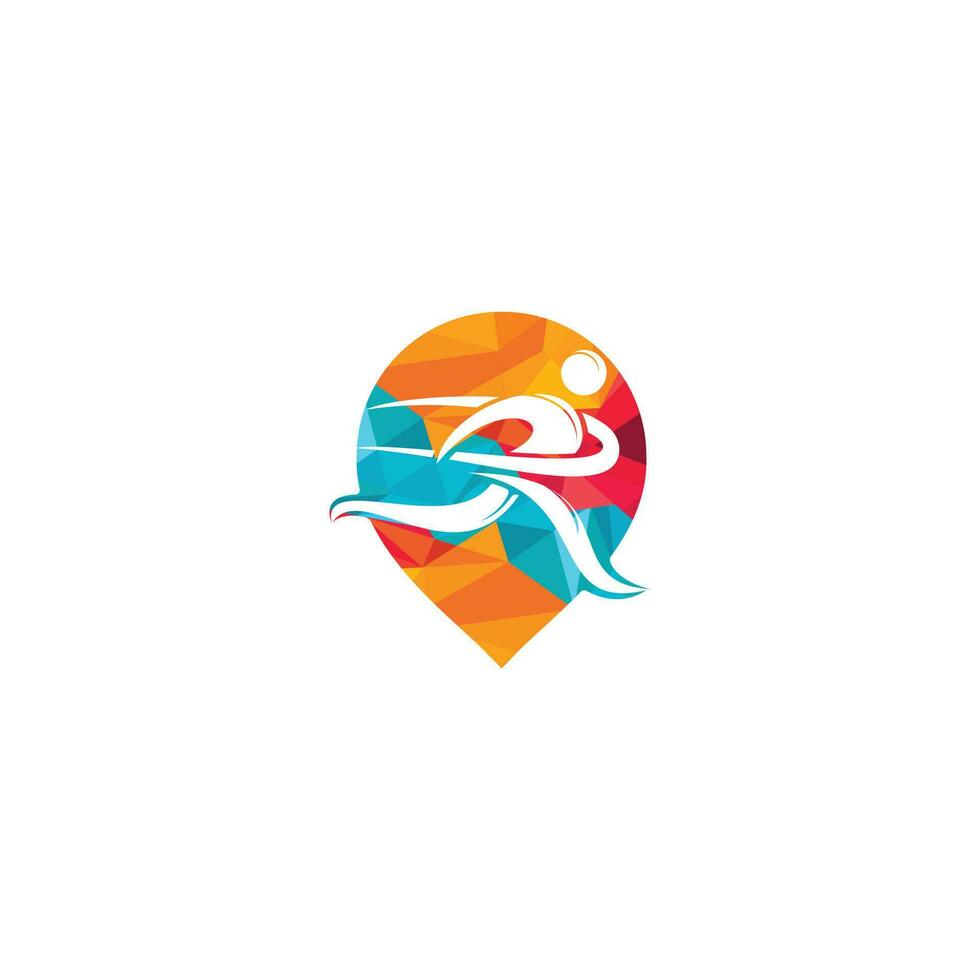 Running map pin shape concept Logo Vector Design. Running man vector symbol. Sport and competition concept.