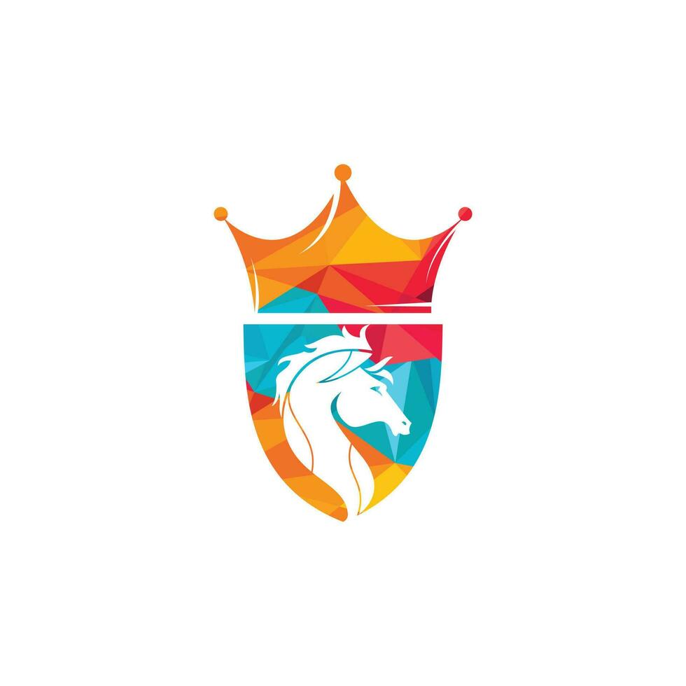 diseño del logotipo vectorial del caballo rey. caballo en escudo con concepto de logotipo de icono de corona. vector