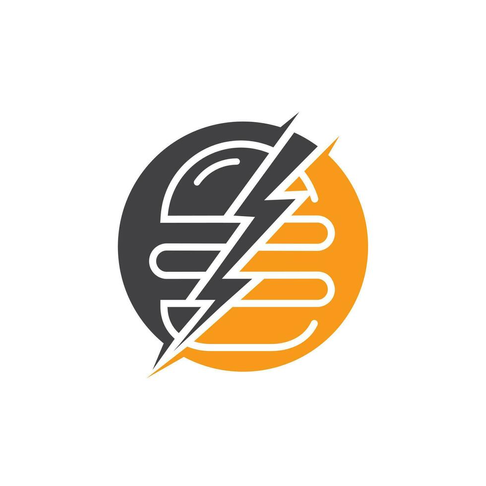 Flash burger vector logo design. Burger and thunderstorm icon logo.