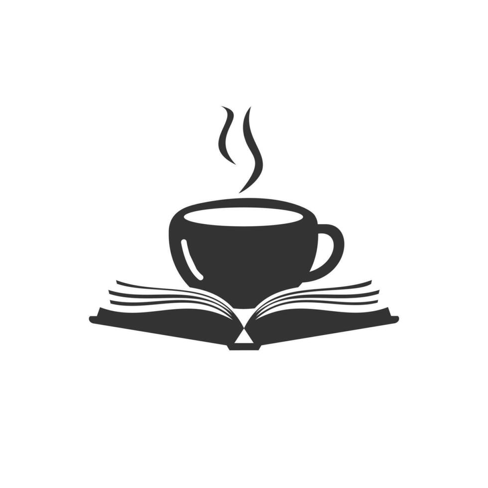 diseño del logotipo del vector del libro de café. logo icónico de la librería de té.