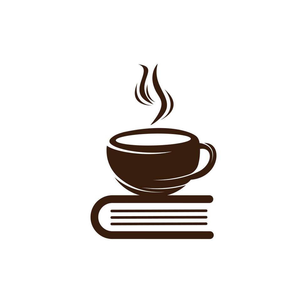 diseño del logotipo del vector del libro de café. logo icónico de la librería de té.