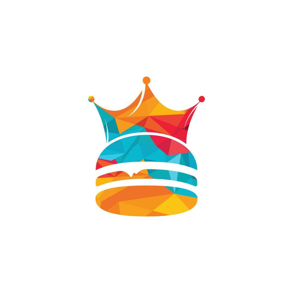 diseño del logotipo vectorial del rey de las hamburguesas. hamburguesa con concepto de logotipo de icono de corona. vector