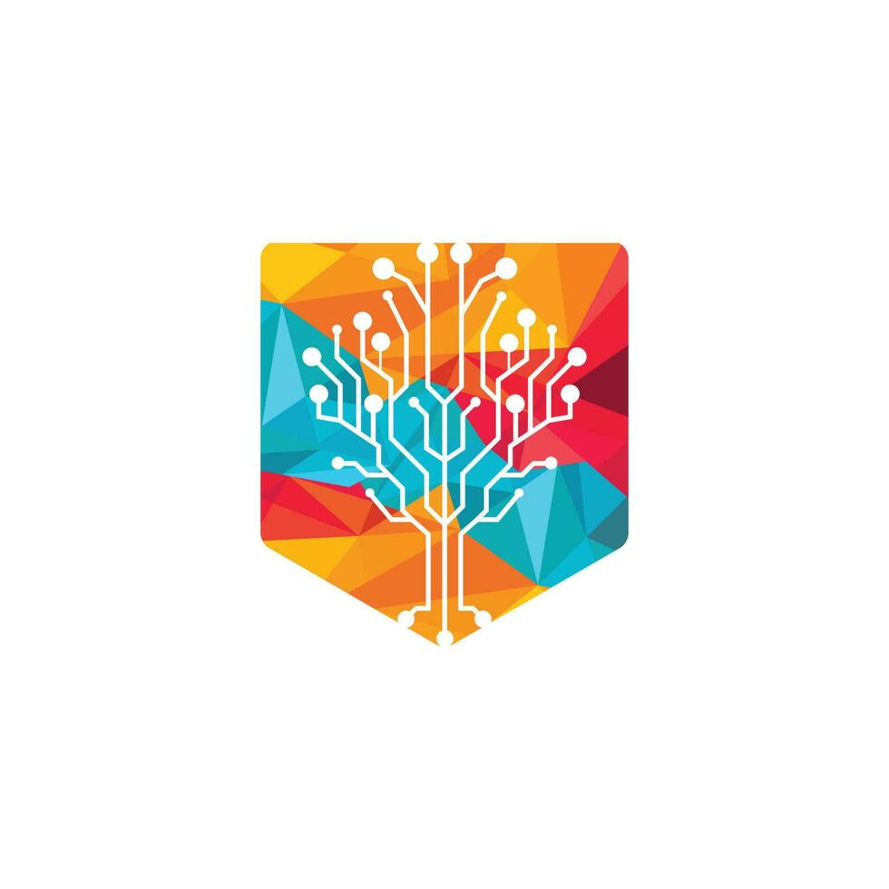 Digital Tree vector logo design. Technology logo template design vector.