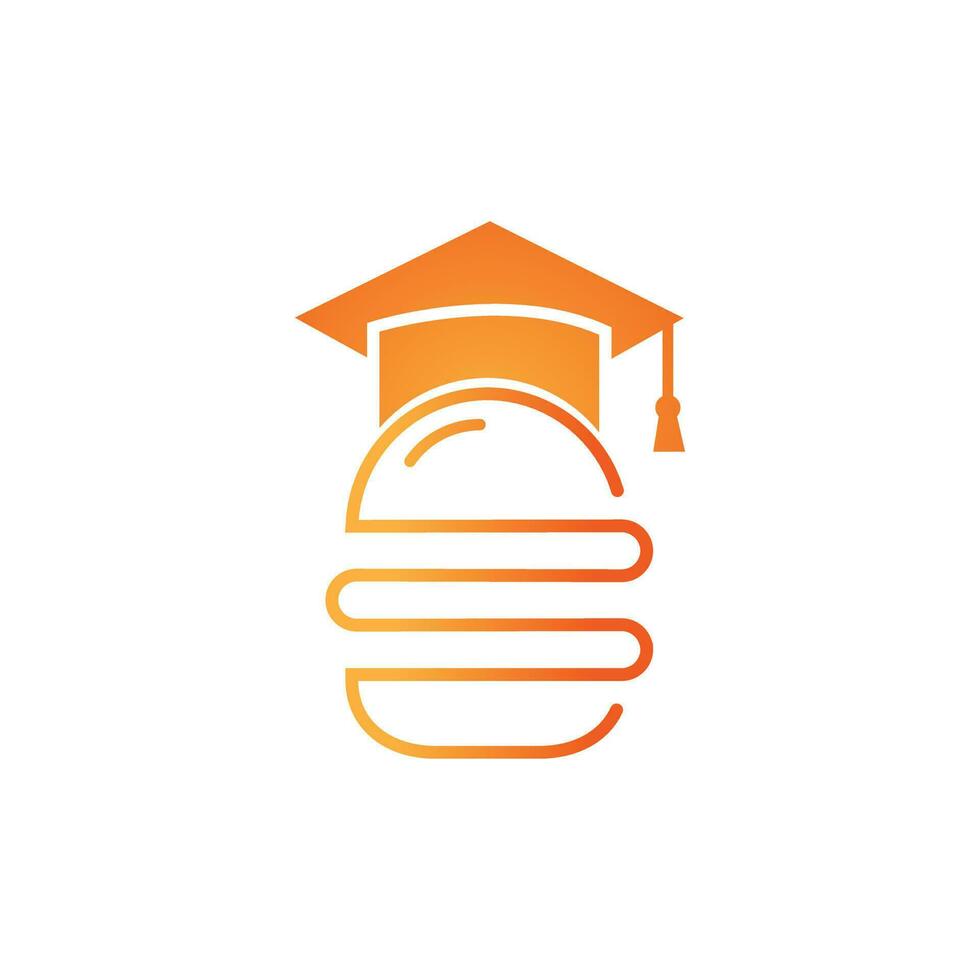 Food education vector logo design. Burger and graduation cap icon.