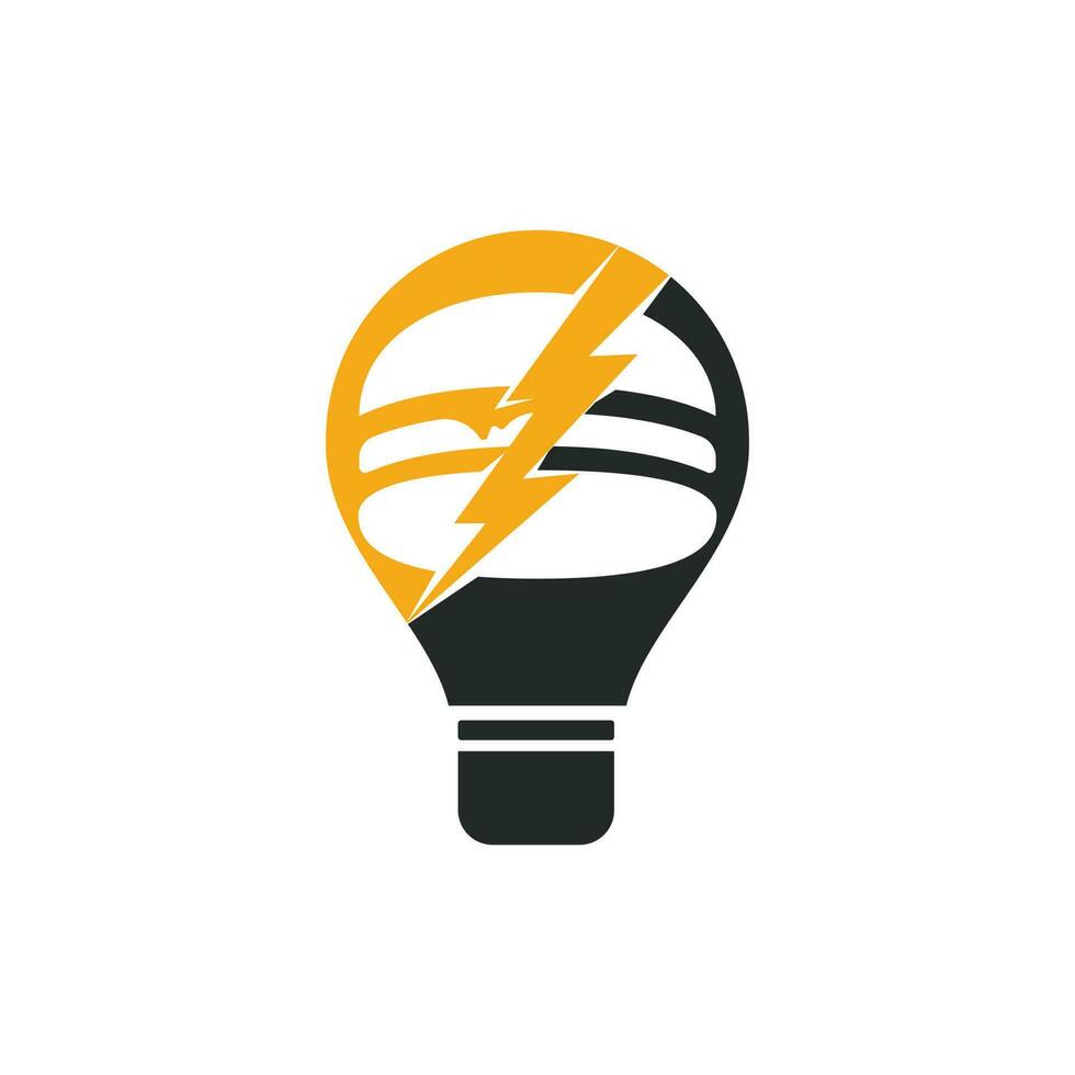 Flash burger vector logo design. Burger with thunderstorm and bulb icon logo.