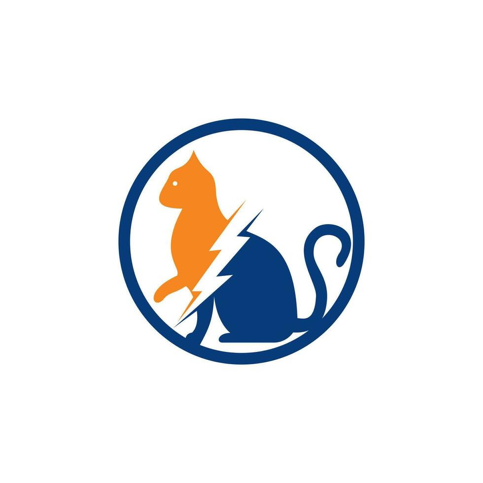 Flash cat vector logo design. Cat and thunderstorm icon logo.