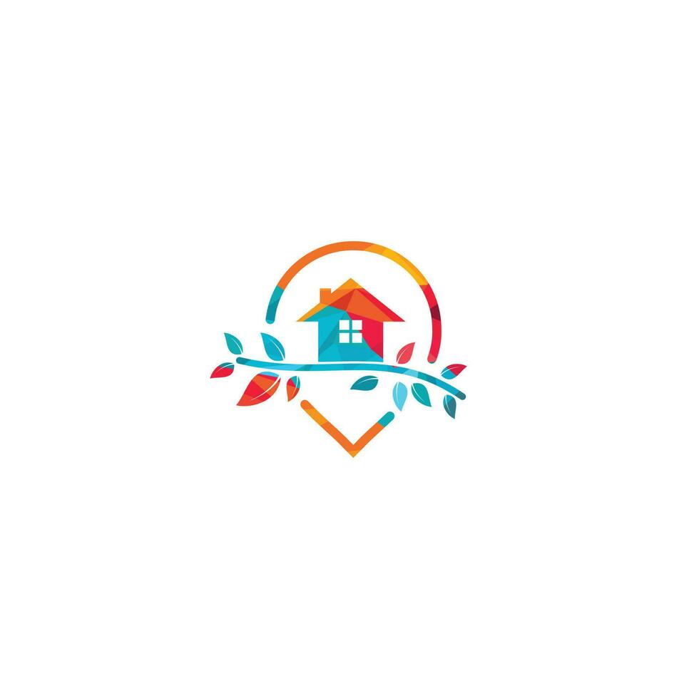 Tree house pointer vector logo design. Eco house and GPS icon vector.