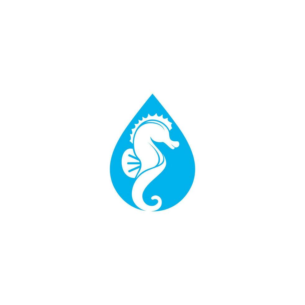 Caballito de mar con diseño de logotipo de vector de gota de agua.