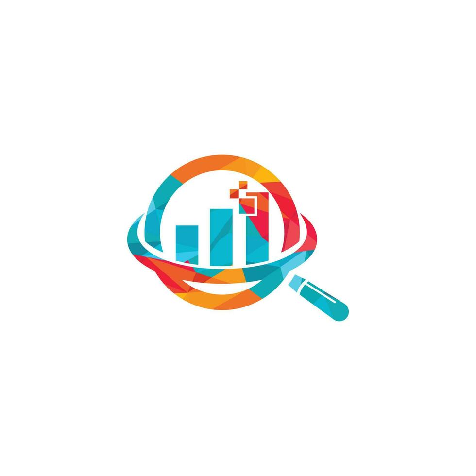 diseño del logotipo de finanzas de la bolsa de valores de lupa. concepto de logotipo analítico empresarial. vector
