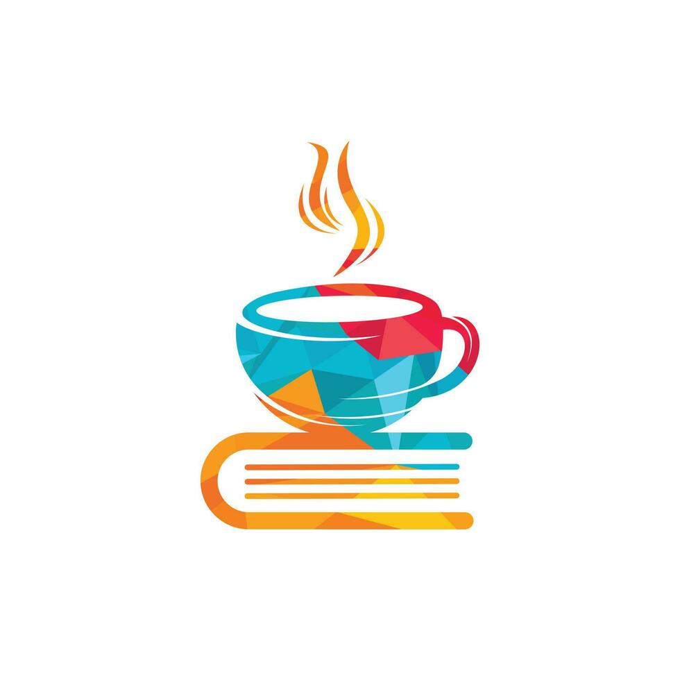 diseño del logotipo del vector del libro de café. logo icónico de la librería de té.