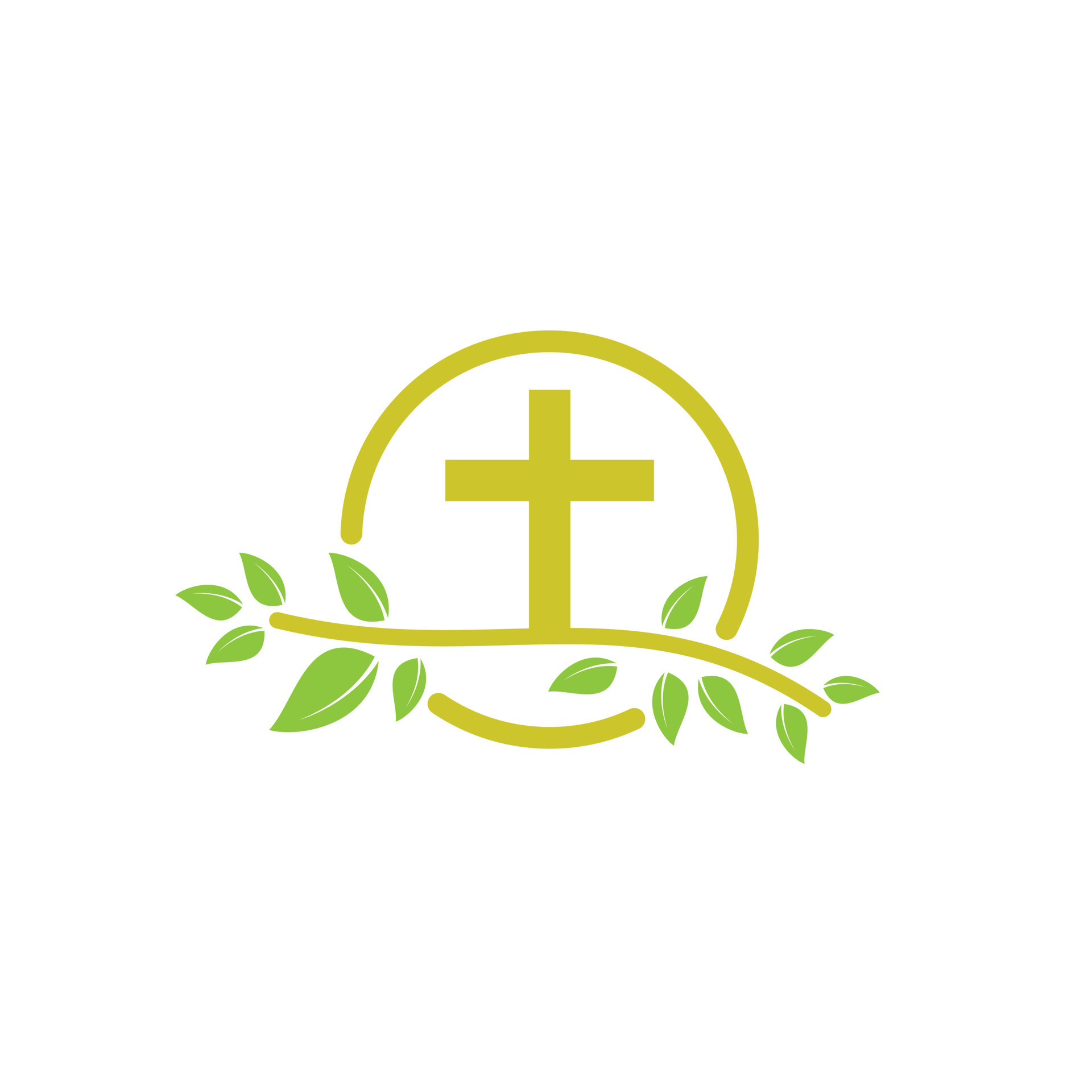 Simple christian church cross with tree leaves vector logo design