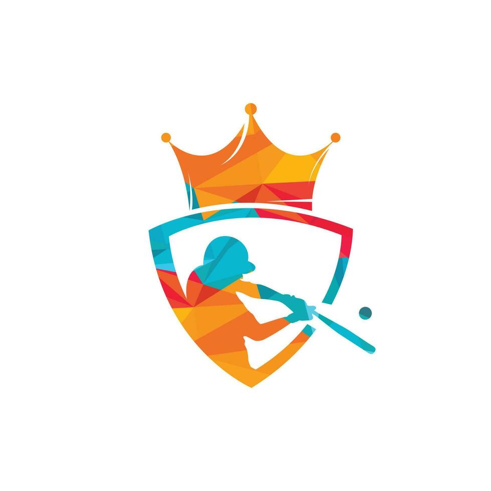 diseño del logotipo del vector del rey del béisbol. jugador de béisbol y plantilla de diseño de icono de corona.