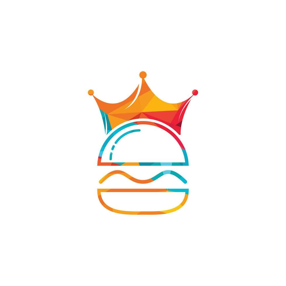 diseño del logotipo vectorial del rey de las hamburguesas. hamburguesa con concepto de logotipo de icono de corona. vector