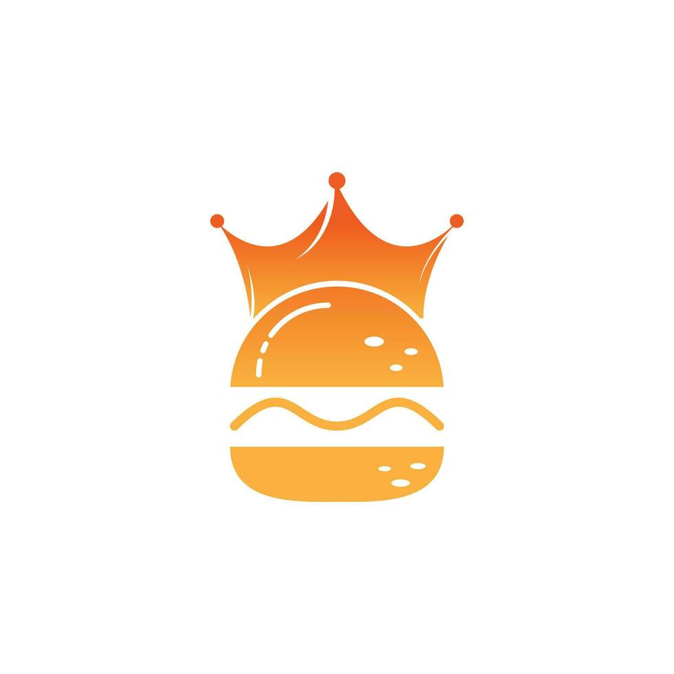 diseño del logotipo vectorial del rey de las hamburguesas. hamburguesa con concepto de logotipo de icono de corona. vector