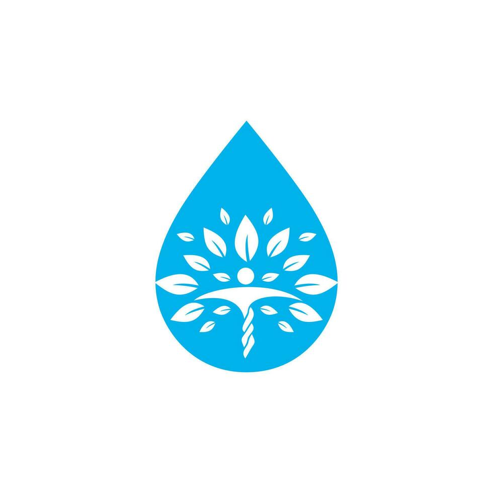 gota de agua con diseño de logotipo de vector de icono de árbol humano. vector de diseño natural de la gota de agua del logotipo de la fuente de agua de la planta de la naturaleza.