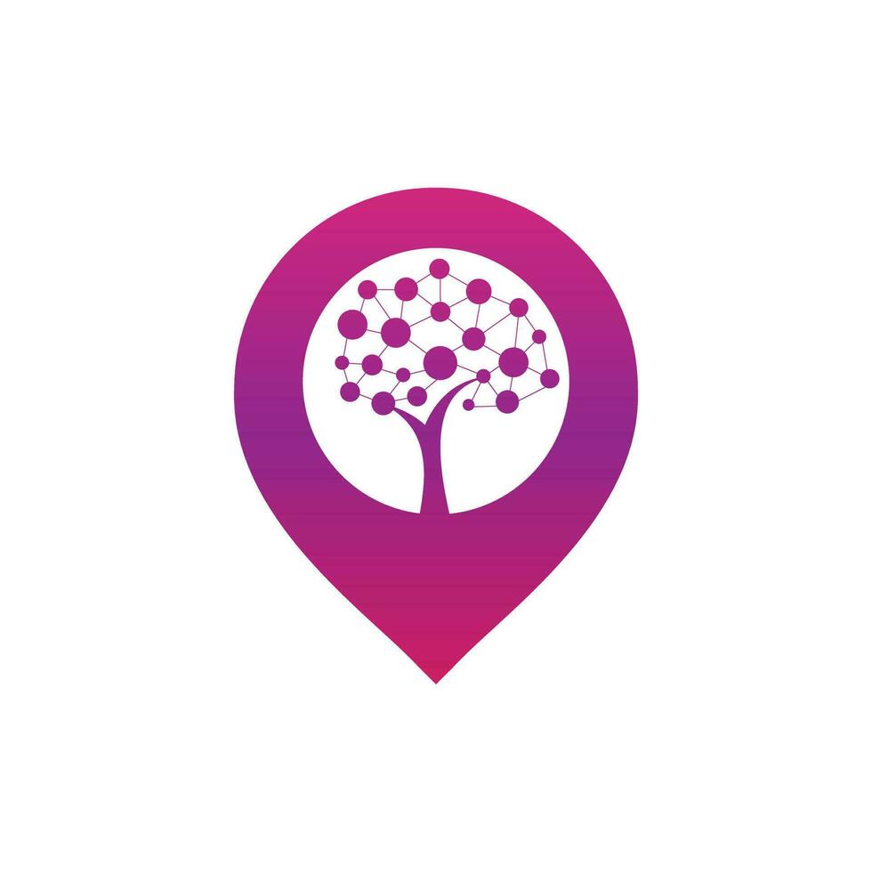 Tech Tree map pin shape concept Logo Template Design. Technology, nature, wireless, internet, network vector logo template.