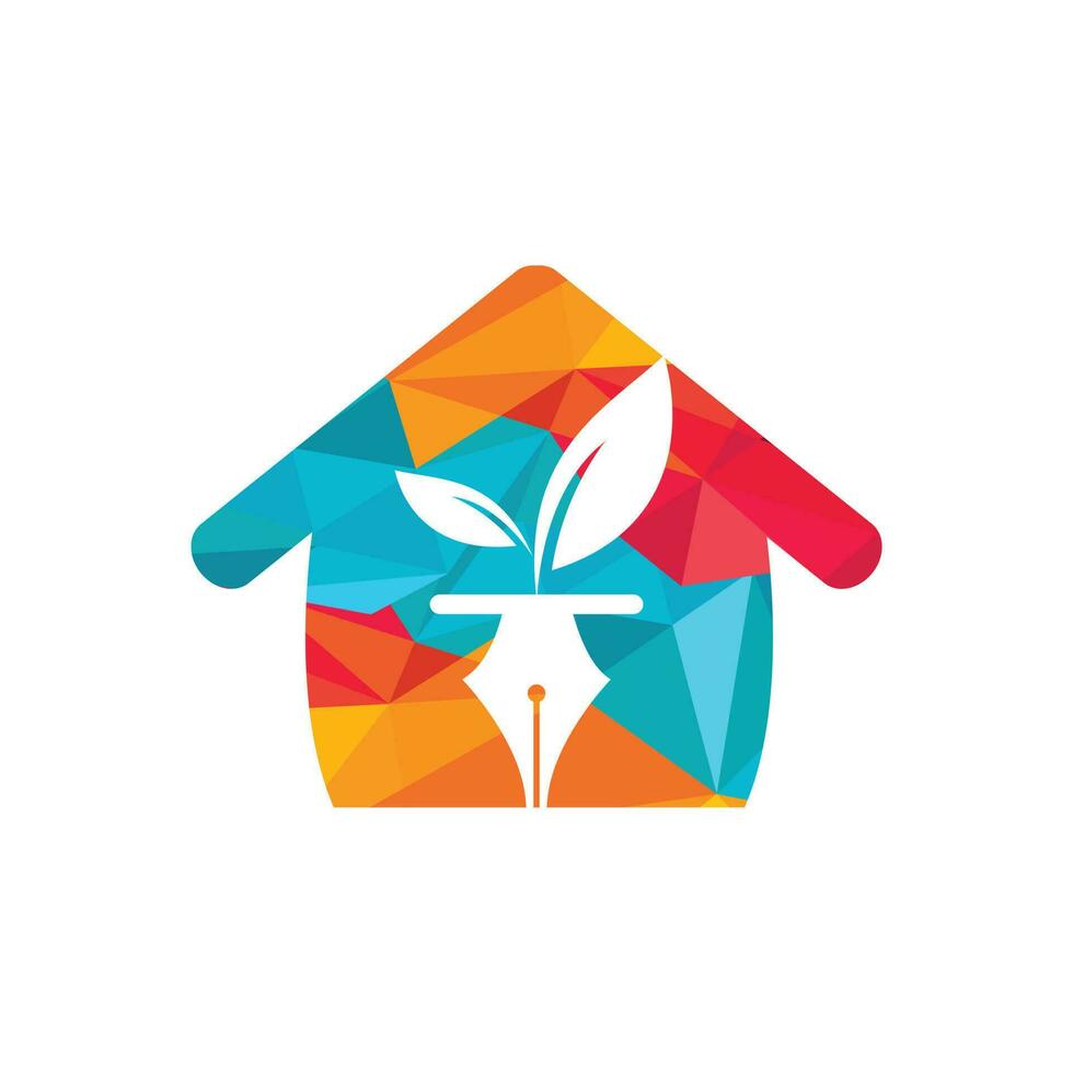 Leaf and pen logo design. Education and writer community Logo. Home with leaf and nab icon design. vector