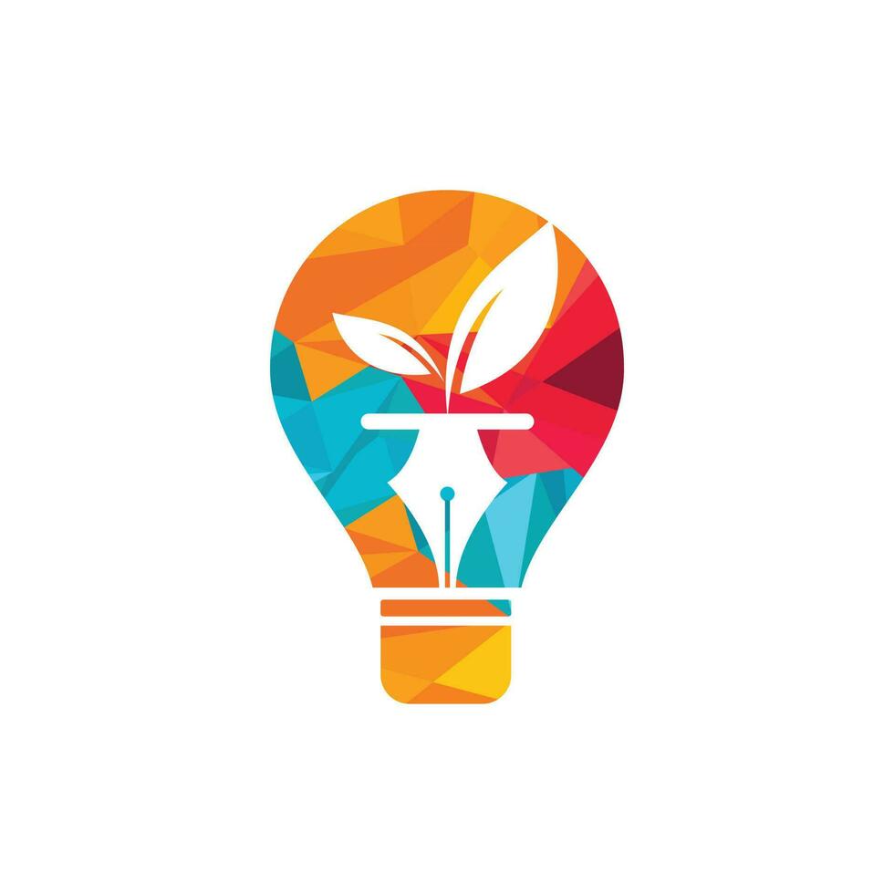Leaf and pen logo design. Education and writer community Logo. Bulb with leaf and nab icon design. vector