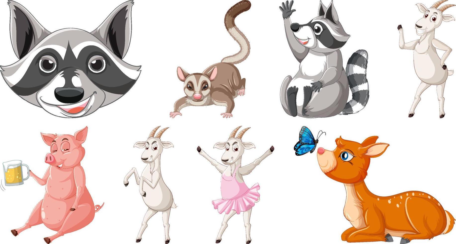 Set of various animals cartoon characters vector