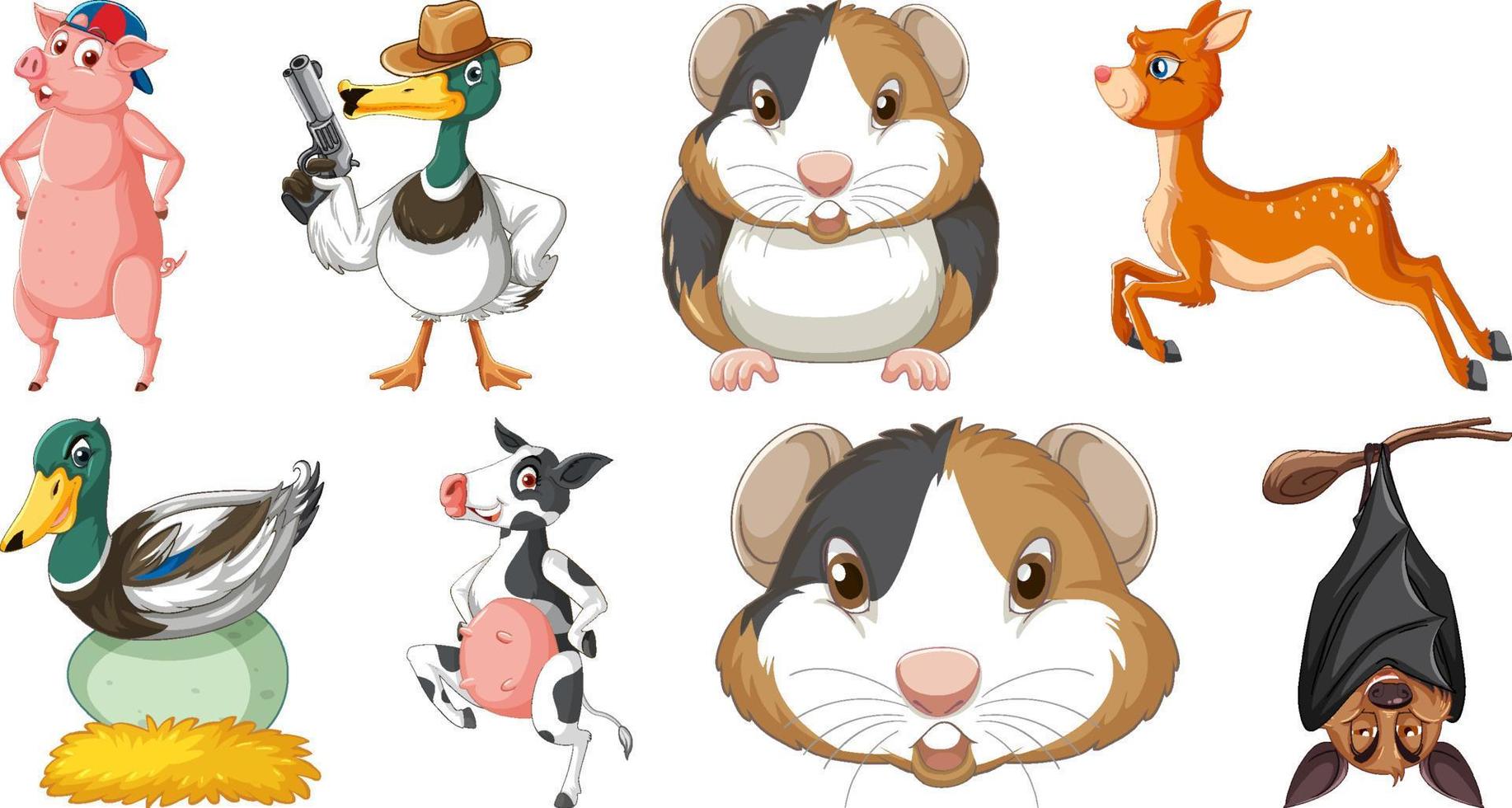 Set of various animals cartoon characters vector