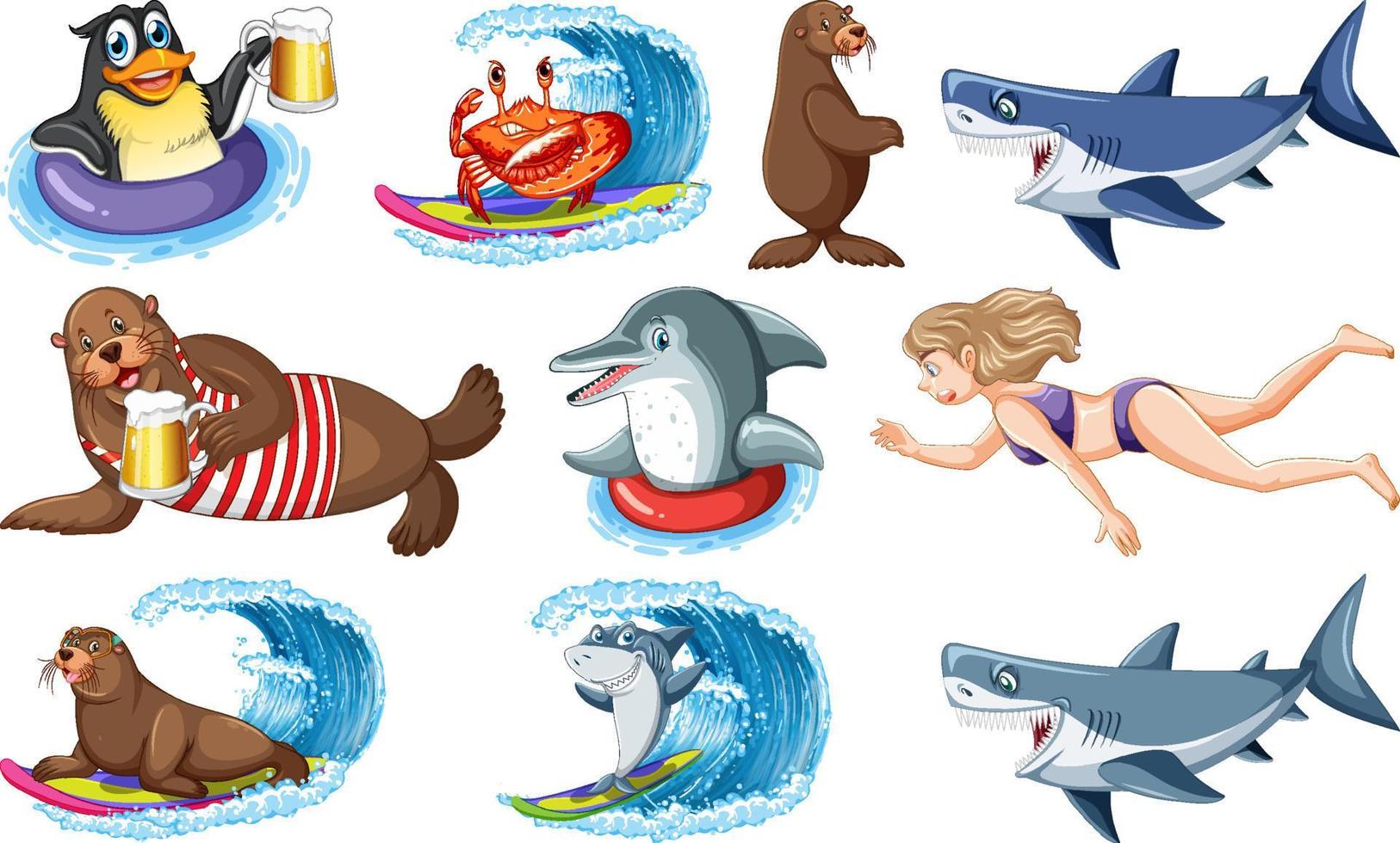 Set of various sea animals cartoon characters vector